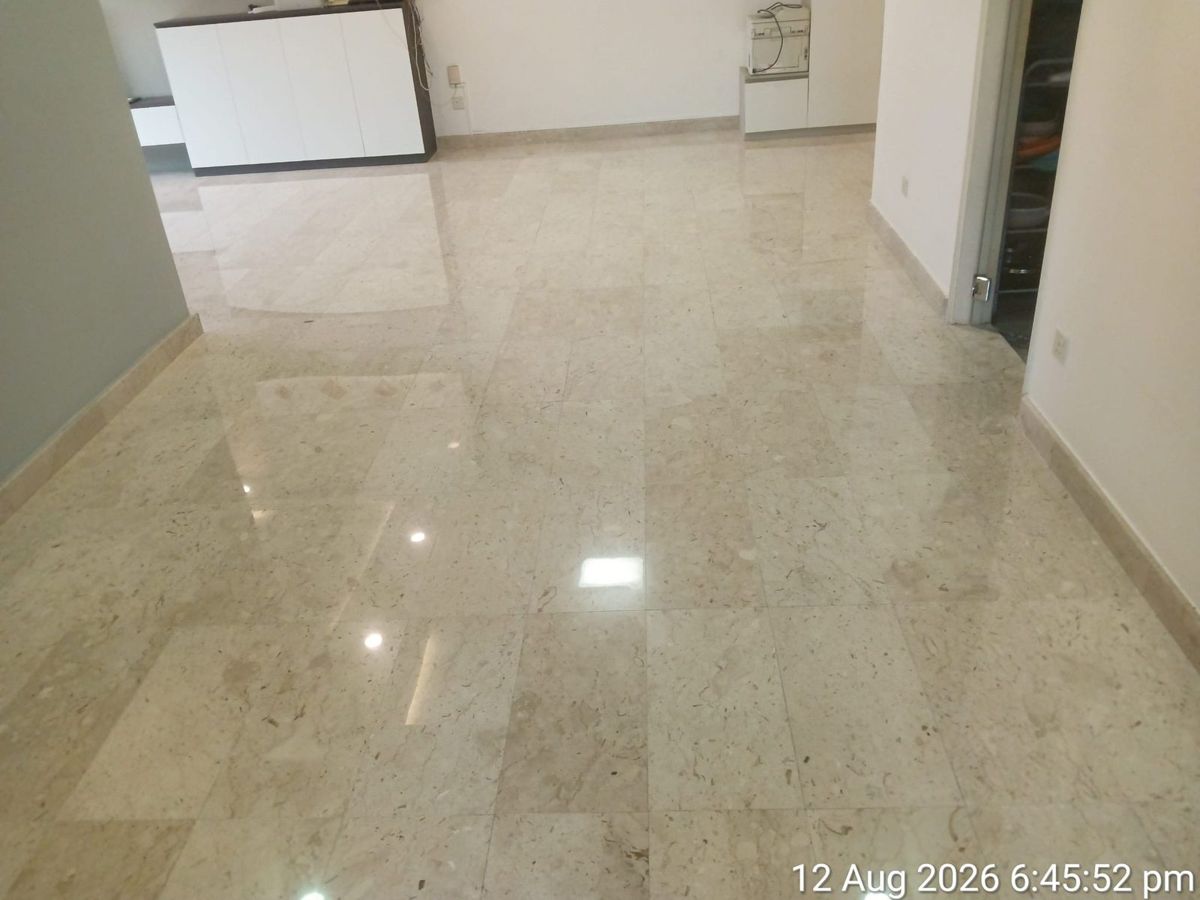 Beige marble bedroom after polishing