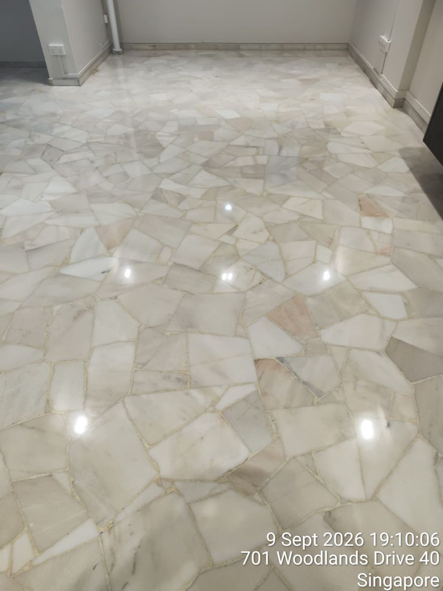 Crazy-paving marble living room after polishing