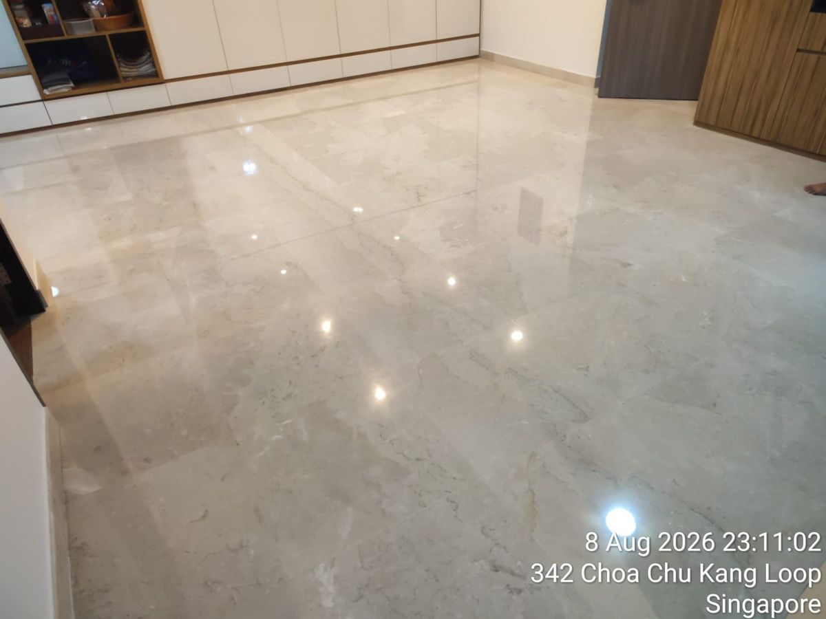 Cream marble living room after polishing