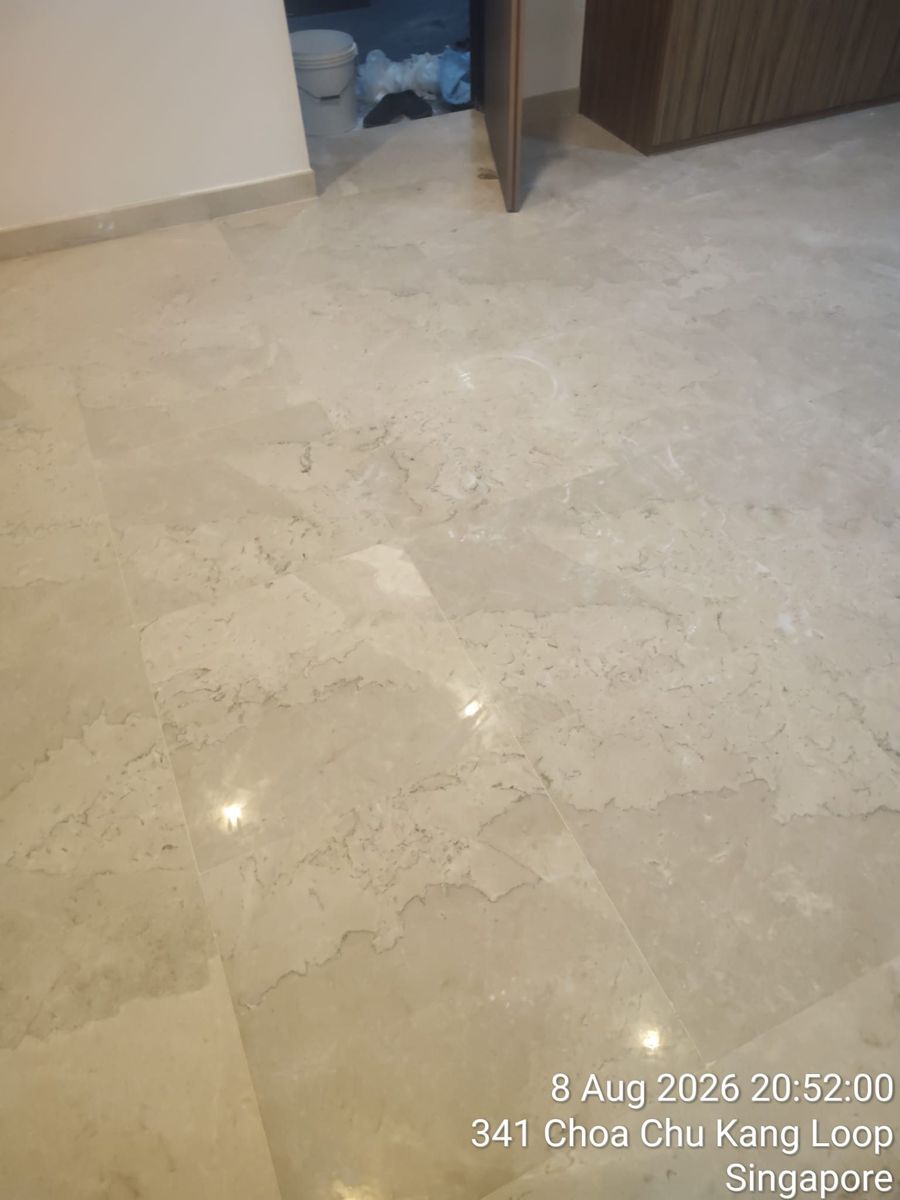 Cream marble room floor after polishing