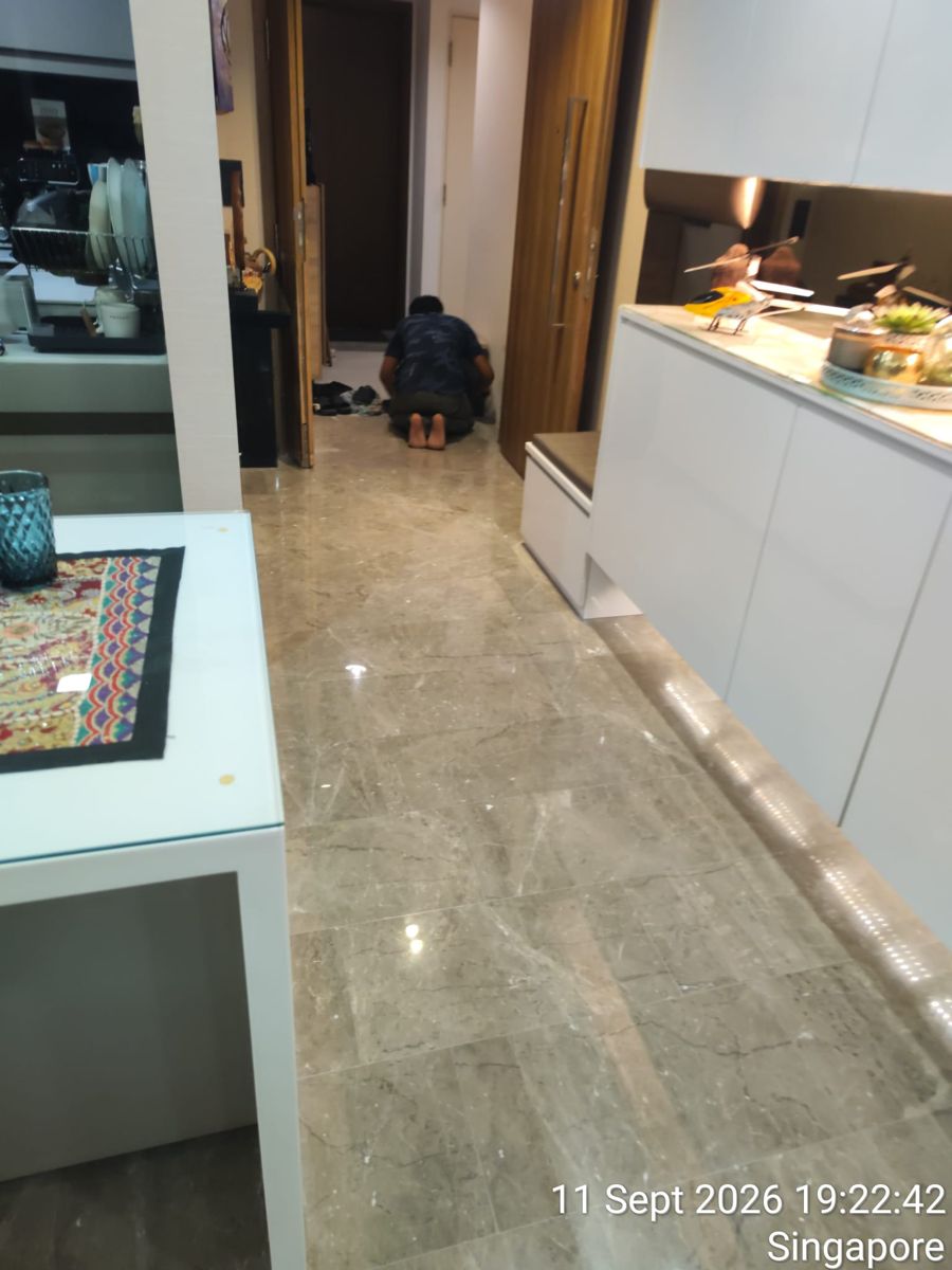 Grey marble entrance after polishing