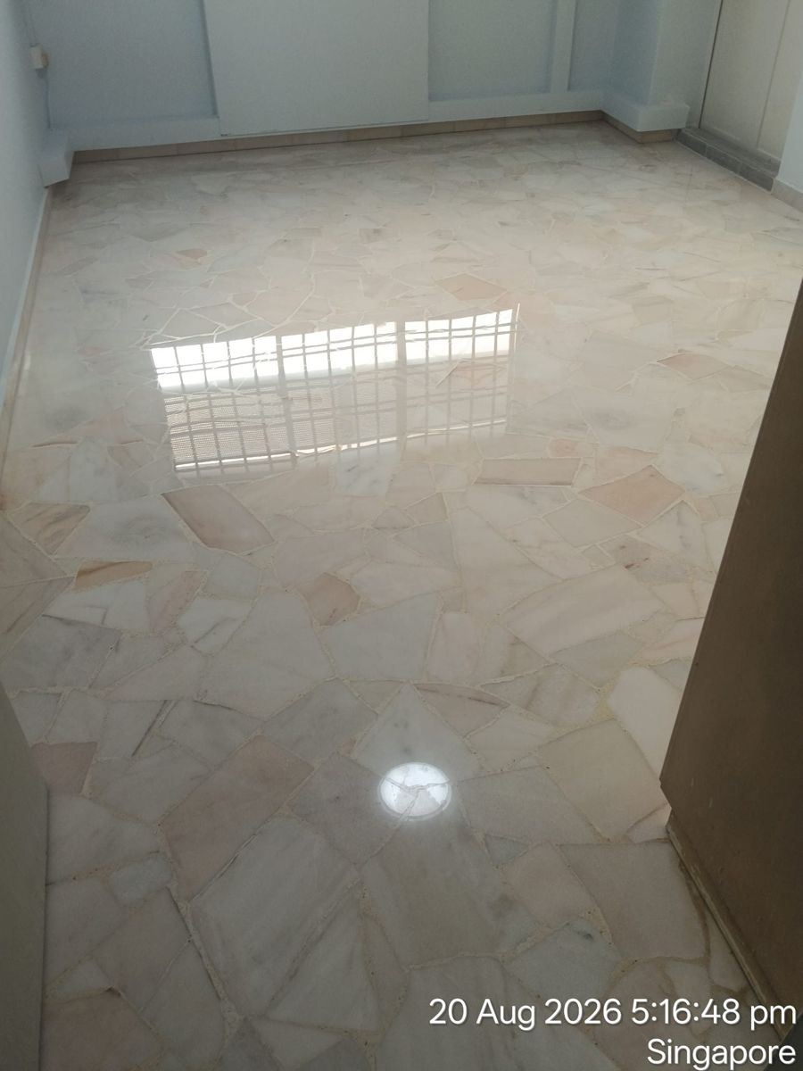 Marble chip floor in a room after polishing